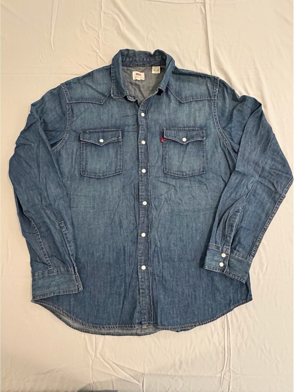 Levi’s Mens XL Denim Western Shirt Pearl Snap Blue Long Sleeve Cowboy